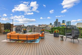 Roof top deck with city skyline view